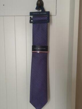 Men's Tommy Hilfiger Purple Checked Tie Brand New With Tags